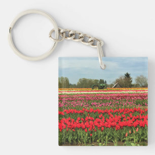Porte-clefs Tracteur vert en Tulip Field, Oregon