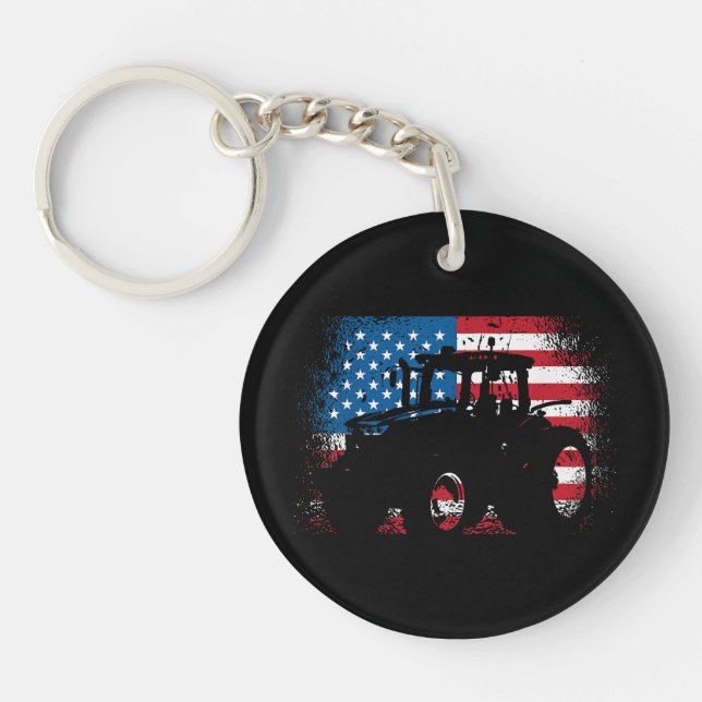 Porte-clefs Tractor USA Drapeau design pour Patriotic Farmer (Devant)
