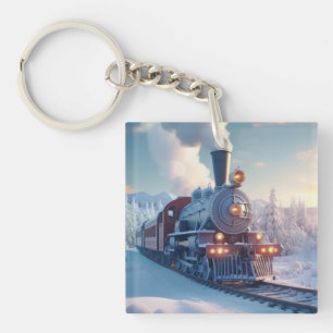 Porte-clefs Train à vapeur vintage Paysage hivernal Montagne d