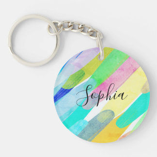 Porte-clefs Traits de couleur diagonaux, Nom, Art abstrait des