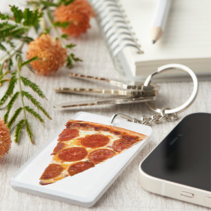 Porte-clefs tranche de pizza pepperoni classique de SlipperyJo