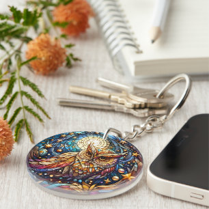 Porte-clefs Tranquillité en verre Une fenêtre en verre floral