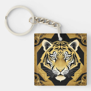Porte-clefs Travail d'art du tigre ornemental doré