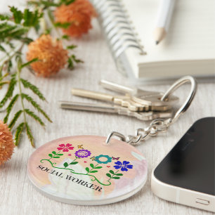 Porte-clefs Travailleur social, Pastel Springtime Design,