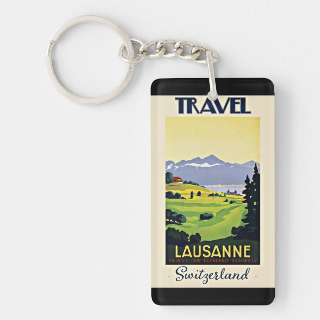Porte-clefs Travel Lausanne, Suisse poster vintage, (Devant)