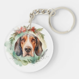 Porte-clefs Treeing Walker Christmas Wreath Festive Pup