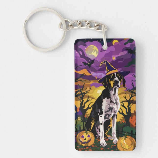 Porte-clefs Treeing Walker Coonhound Halloween Sorcière Citrou (Devant)