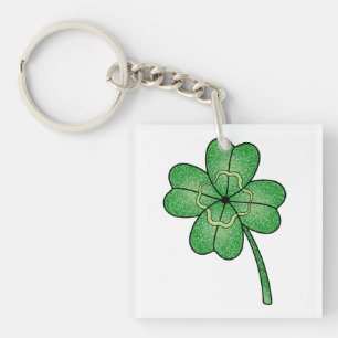 Porte-clefs Trèfle à quatre feuilles pailleté