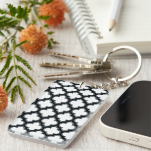 Porte-clefs Trellis blanc et noir, treillis, Quatrefoil