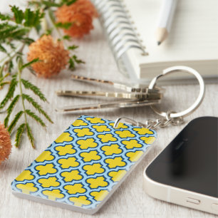 Porte-clefs Trellis jaune et bleu bébé, treillis, Quatrefoil