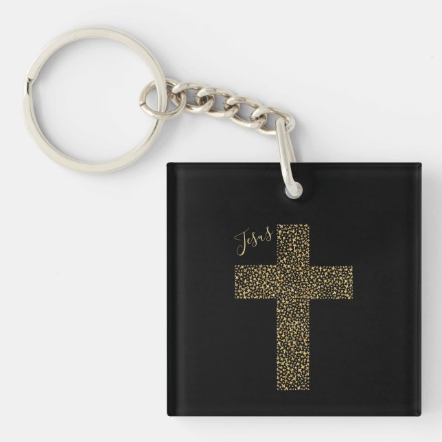 Porte-clefs Trendy Jesus Gold Cross Black (Devant)