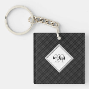 Porte-clefs Trendy noir blanc tartan Personnaliser Monogramme