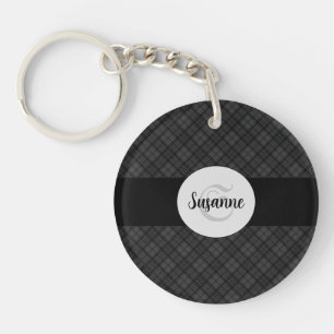 Porte-clefs Trendy noir blanc tartan Personnaliser Monogramme
