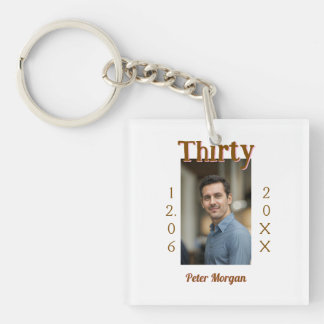 Porte-clefs trente photo d'anniversaire marron homme date styl
