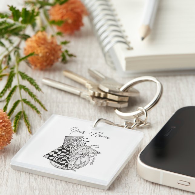 Porte-clefs Triangles floraux, dessin enchevêtré - (Devant Droit)