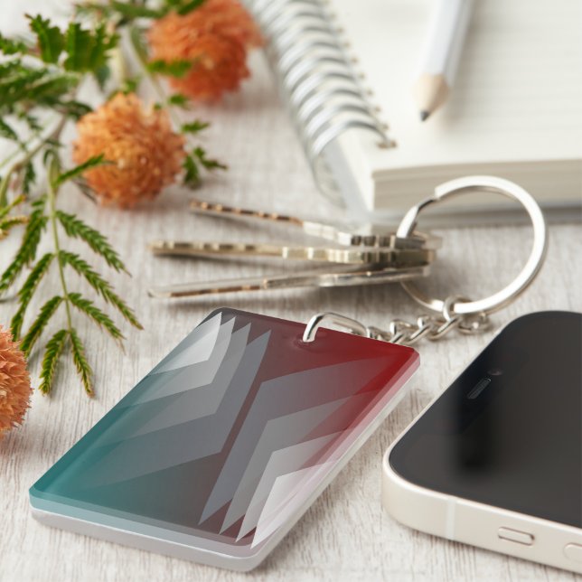 Porte-clefs Triangles gris sur bordeaux turquoise (Devant droit)