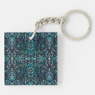 Porte-clefs Trickster Bleu Vert Abstrait Encre De Chine Art