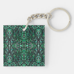 Porte-clefs Trickster Green Black Abstrait Encre De Chine Art