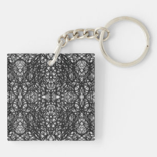 Porte-clefs Trickster Noir et Blanc Abstrait encre de Chine Ar