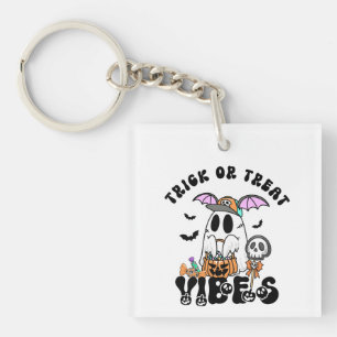 Porte-clefs Tricoter ou traiter Vibes Retro Cute Ghost Citroui