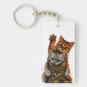 Porte-clefs Trio de chats fantaisistes : Empilements ludiques