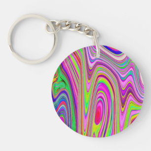 Porte-clefs Trippy Jaune et rose Abstrait Art rétro Super