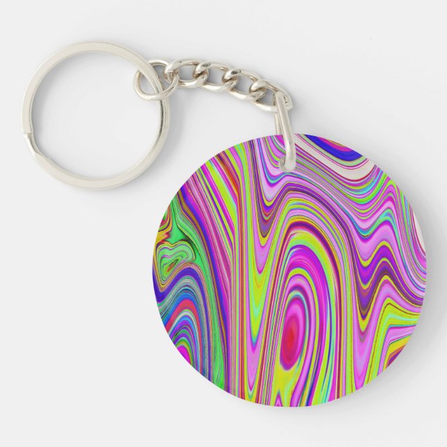 Porte-clefs Trippy Jaune et rose Abstrait Art rétro Super (Devant)