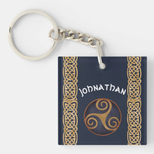 Porte-clefs Triskelion celtique (bleu) personnalisé