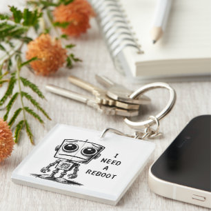 Porte-clefs Triste Robot - J'Ai Besoin D'Un Redémarrage