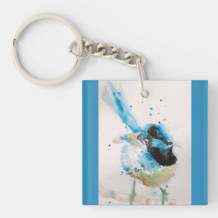 Porte-clefs Troglodyte familier bleu aquarelle bébé bleu austr