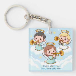 Porte-clefs Trois anges gardiens mignons jouant de la trompett