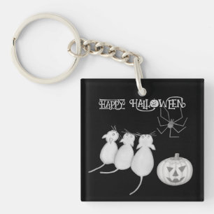 Porte-clefs Trois chats, citrouille et araignée Halloween