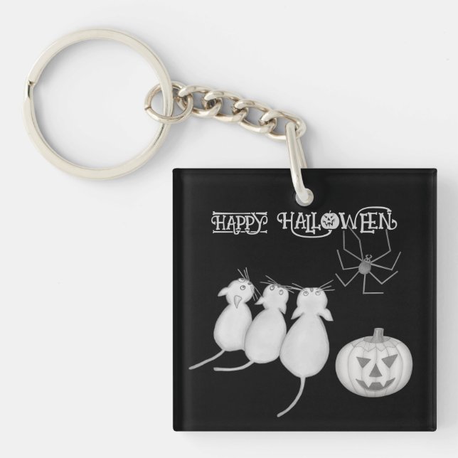 Porte-clefs Trois chats, citrouille et araignée Halloween (Devant)
