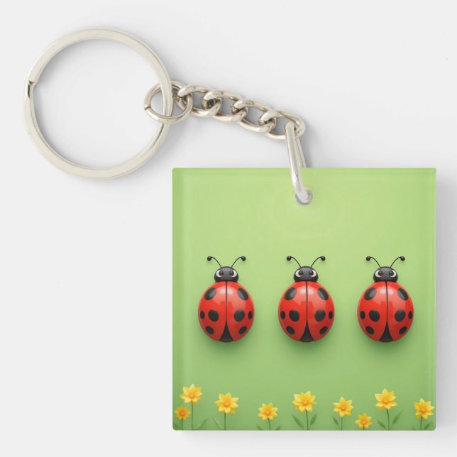 Porte-clefs Trois coccinelles colorées (Devant)