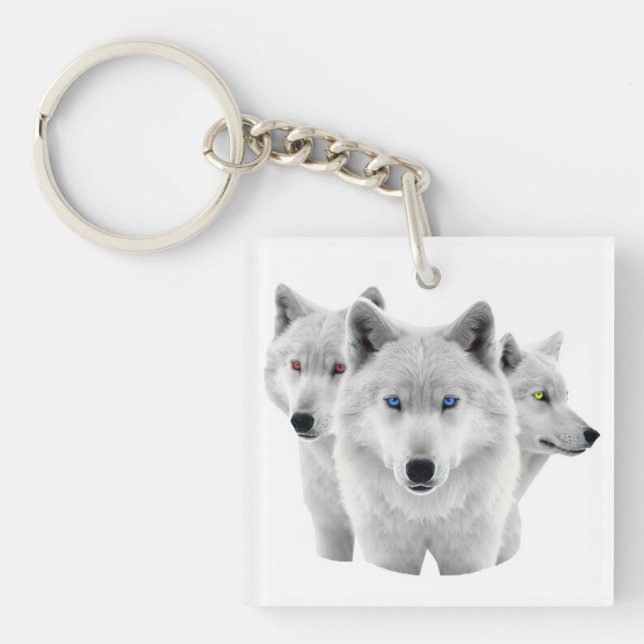 Porte-clefs Trois Loups blancs (Devant)