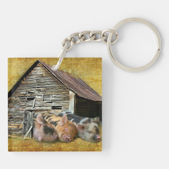 Porte-clefs Trois Petits Cochons À La Grange Rustique Snoozing (Dos)