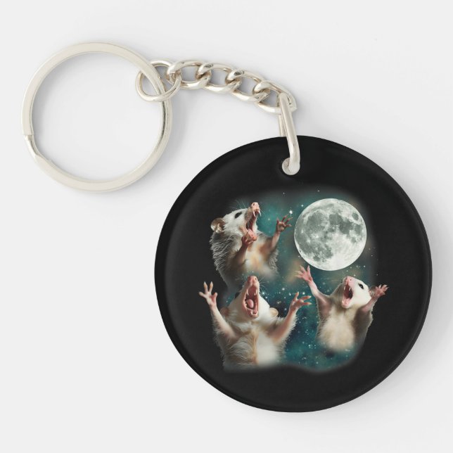 Porte-clefs Trois Possum Lune 3Opossum Drôle Étrange Maudit Mè (Devant)