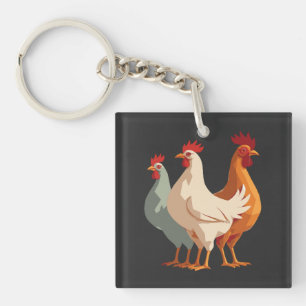 Porte-clefs Trois poules françaises Rétro découpage milieu du