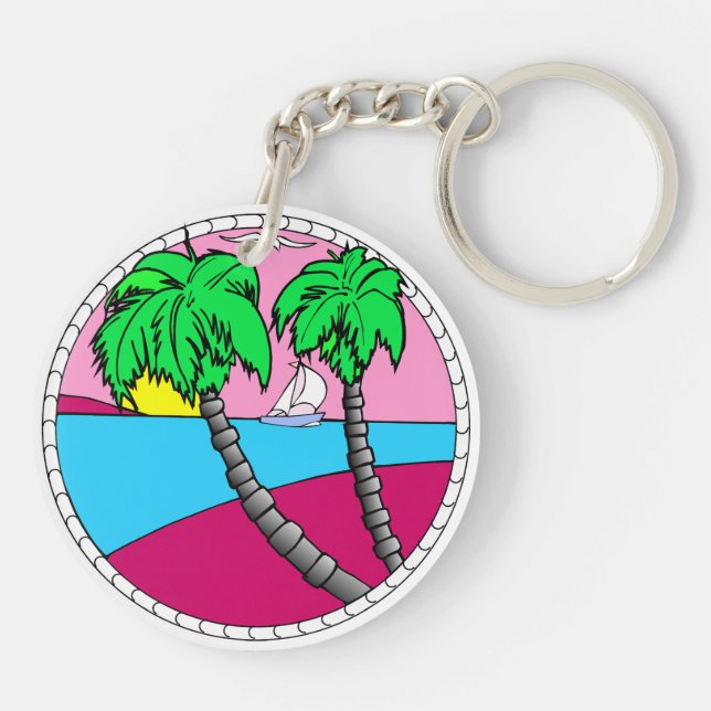 Porte-clefs Tropical Sunset Paradise Acrylic Keychain (Dos)