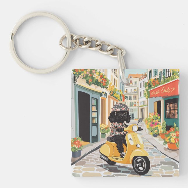 Porte-clefs Trottinette de style Doodle noir dans les rues de  (Devant)
