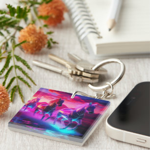 Porte-clefs Troupeau électrique - Chevaux Synthwave