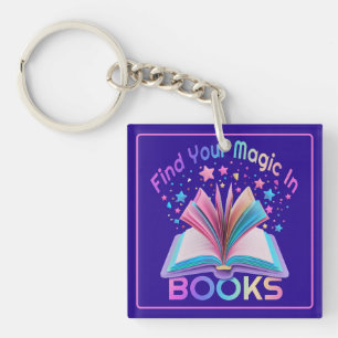 Porte-clefs Trouvez la magie dans les livres violet et rose