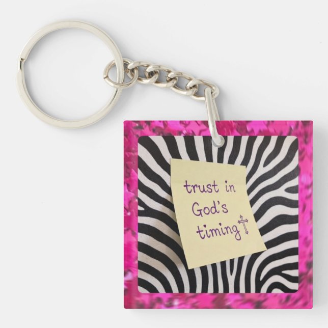 Porte-clefs Trust in God's Timing pink glitter zebra y2k (Devant)