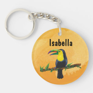Porte-clefs Tucan exotique avec fond aquarell orange
