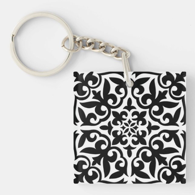 Porte-clefs Tuile marocaine - blanc avec l'arrière - plan noir (Devant)