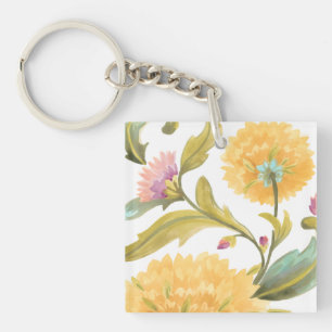 Porte-clefs Tuiles florales d'abbaye - fleurs jaunes