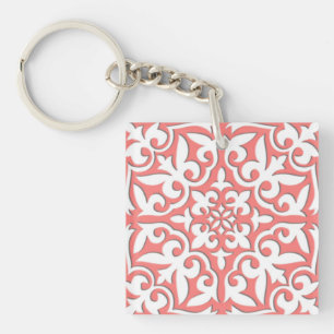 Porte-clefs Tuiles marocaines - corail rose et blanc