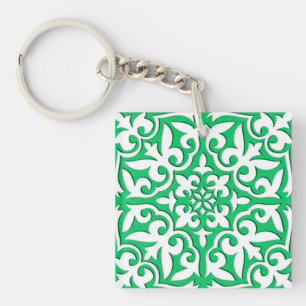 Porte-clefs Tuiles marocaines - Jade vert et blanc