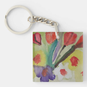 Porte-clefs Tulipes Abstraites et fleurs de printemps acryliqu