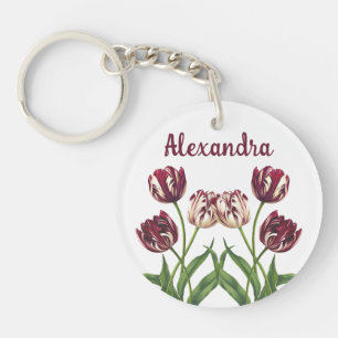 Porte-clefs Tulipes Maroon Avec Nom